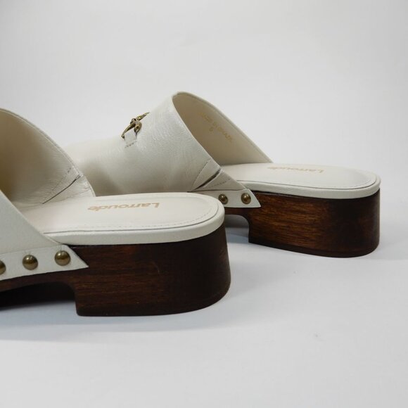 Larroude Zuzi Bit Mule Clogs Slip on Size 6 Ivory Cream Leather Wooden Studs NEW - Picture 12 of 15